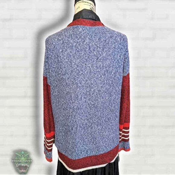 Y2K Retro Preppy Twee Letterman Jacket Style Long cardigan Sweater, Oversized Sm - Picture 3 of 6